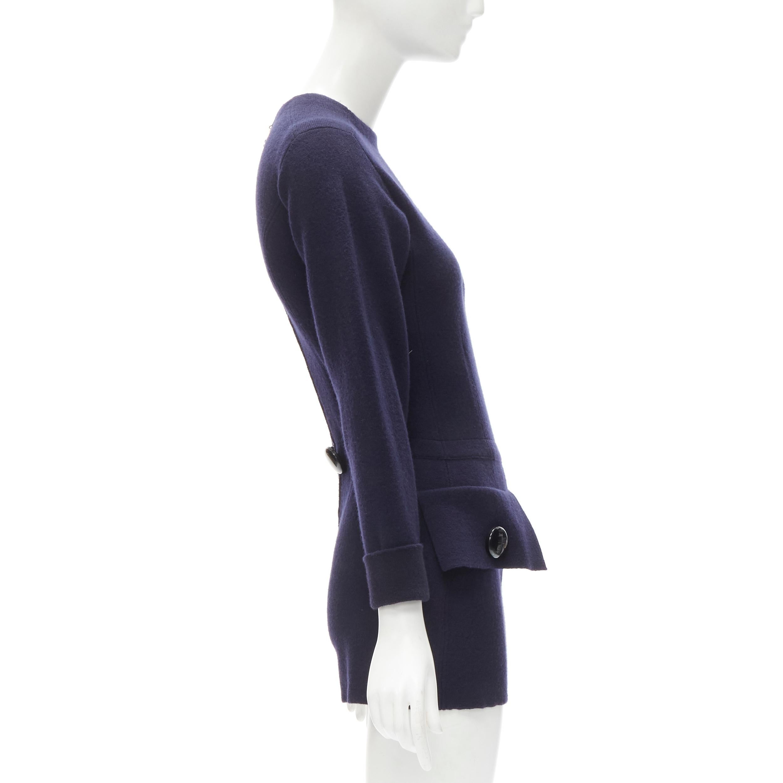 Women's LOUIS VUITTON navy blue wool knit decorative button romper playsuit S