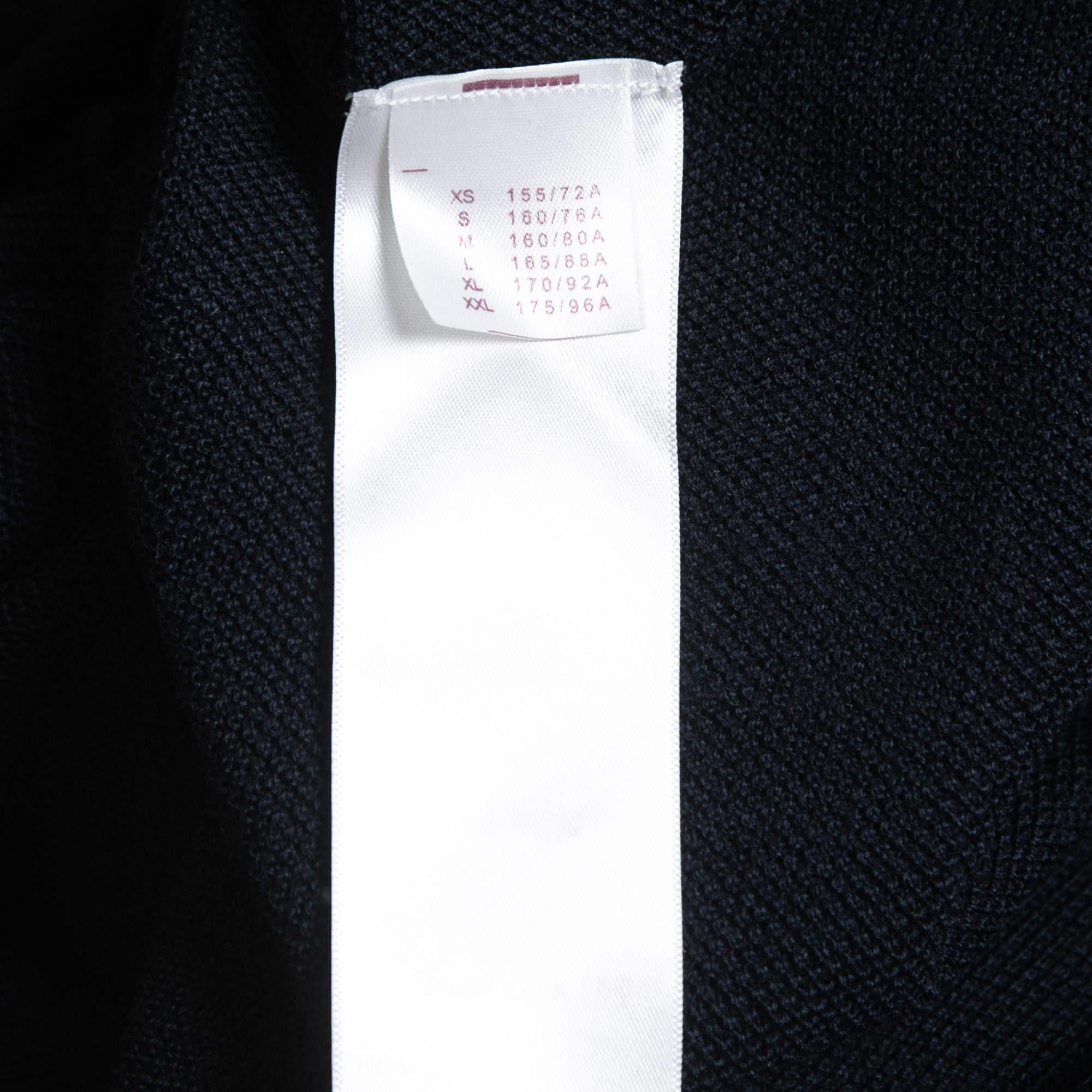 Louis Vuitton Navy Blue Wool Knit & Printed Silk Hem Detail Mini Dress 1