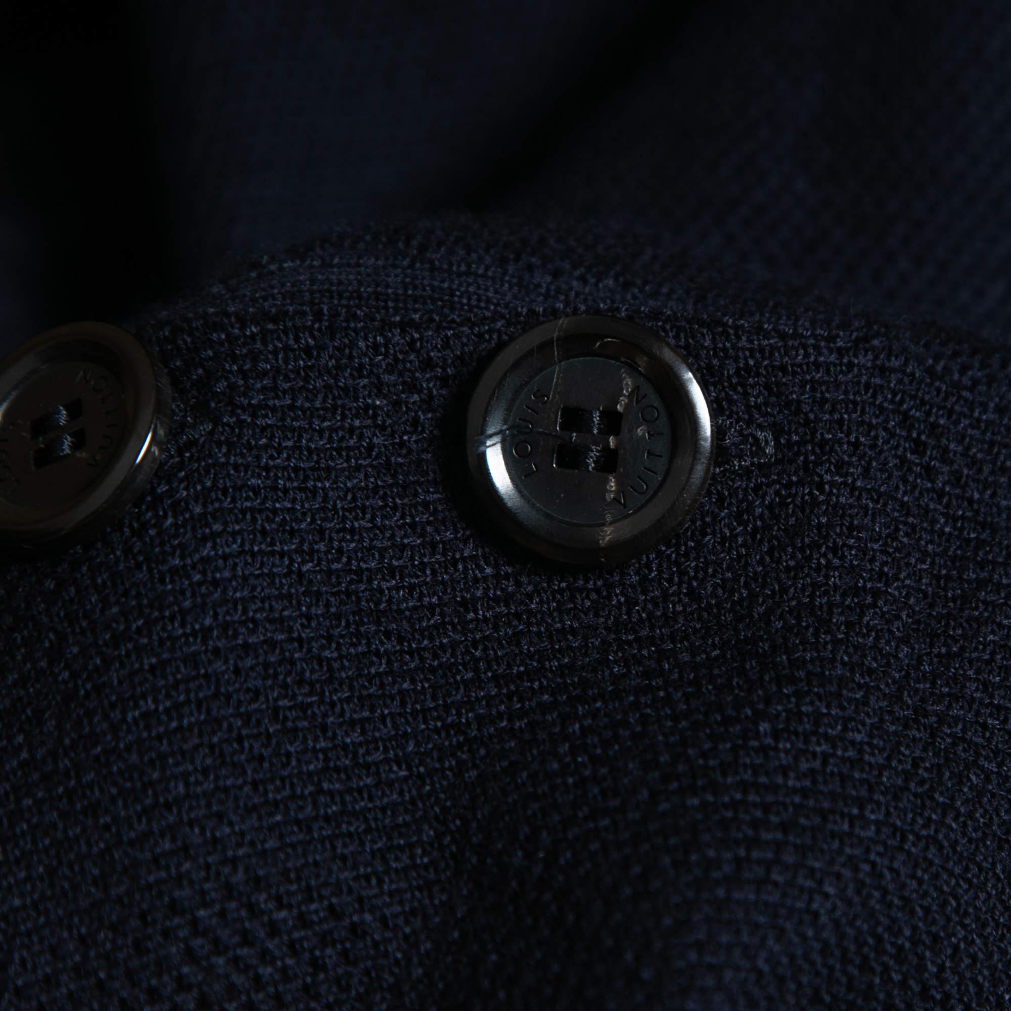 Louis Vuitton Navy Blue Wool Knit & Printed Silk Hem Detail Mini Dress 2