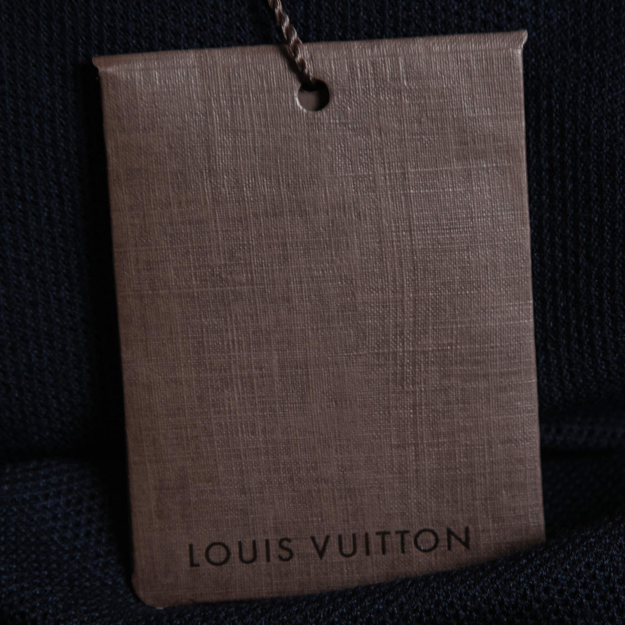 Louis Vuitton Navy Blue Wool Knit & Printed Silk Hem Detail Mini Dress 3