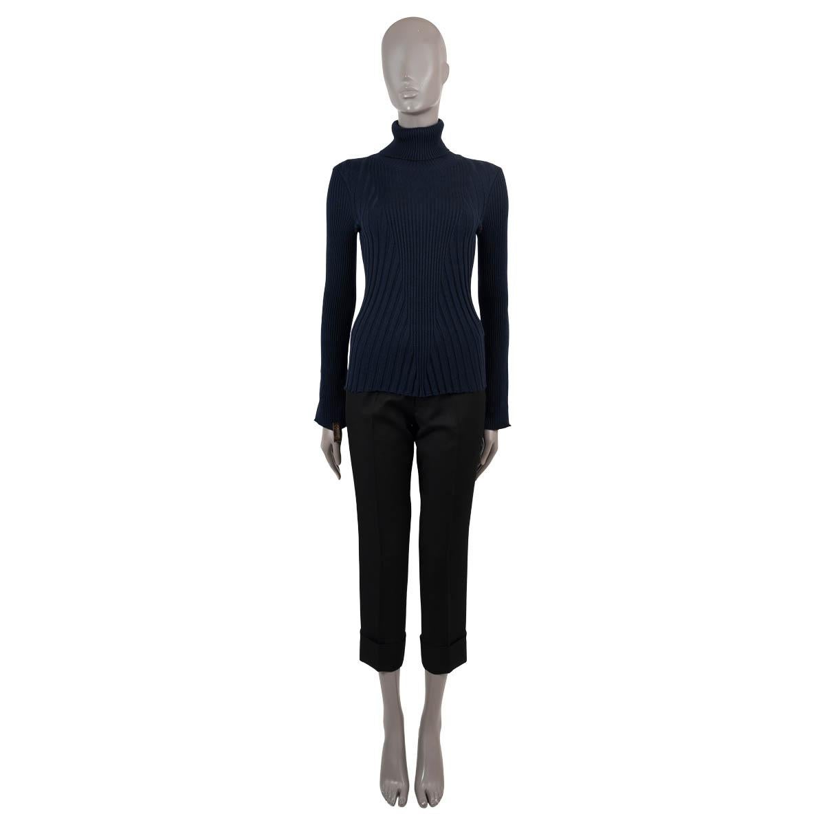 Women's LOUIS VUITTON navy blue wool RIB-KNIT TURTLENECK Sweater XS For Sale