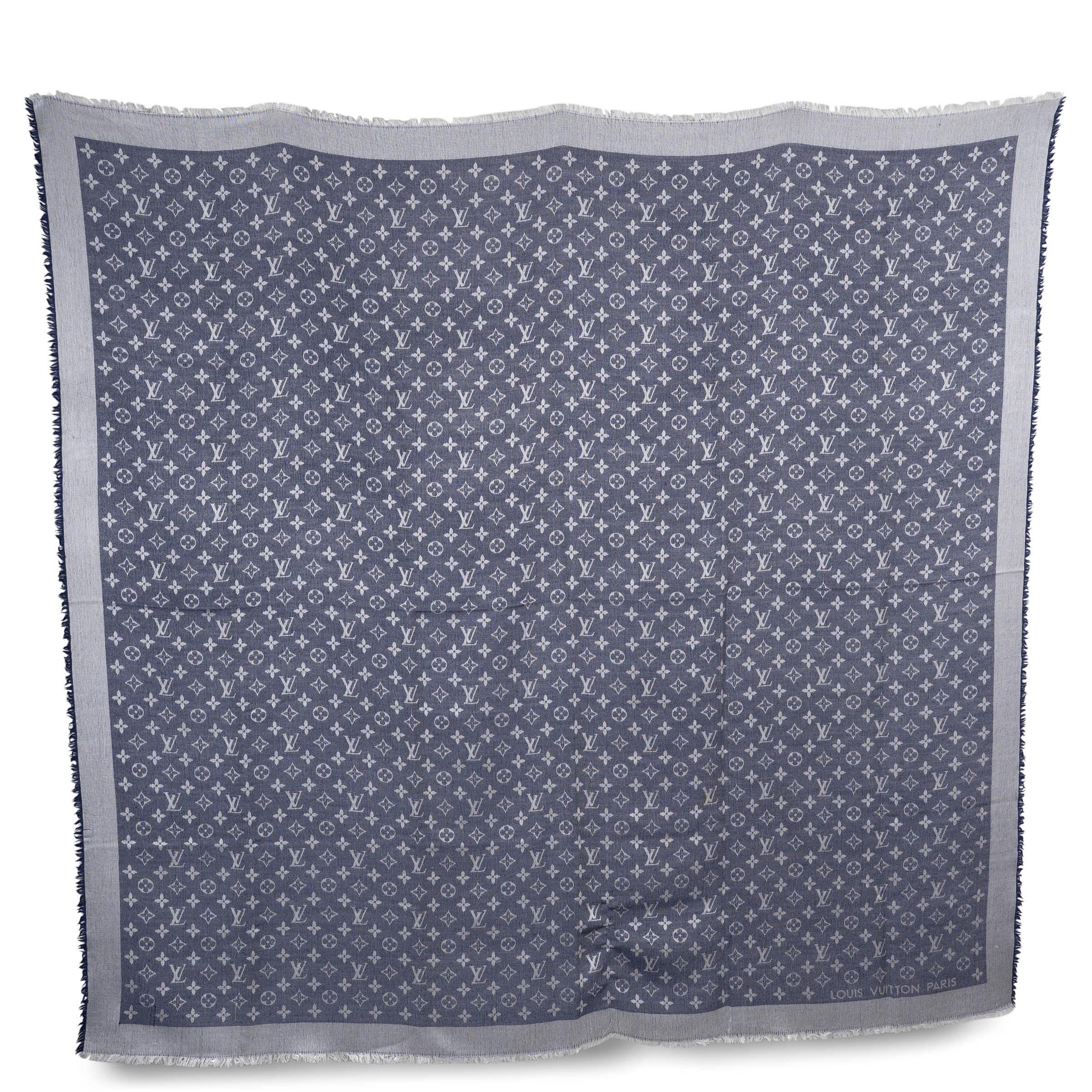 Sciarpa scialle LOUIS VUITTON in lana e seta blu navy Monogram DENIM