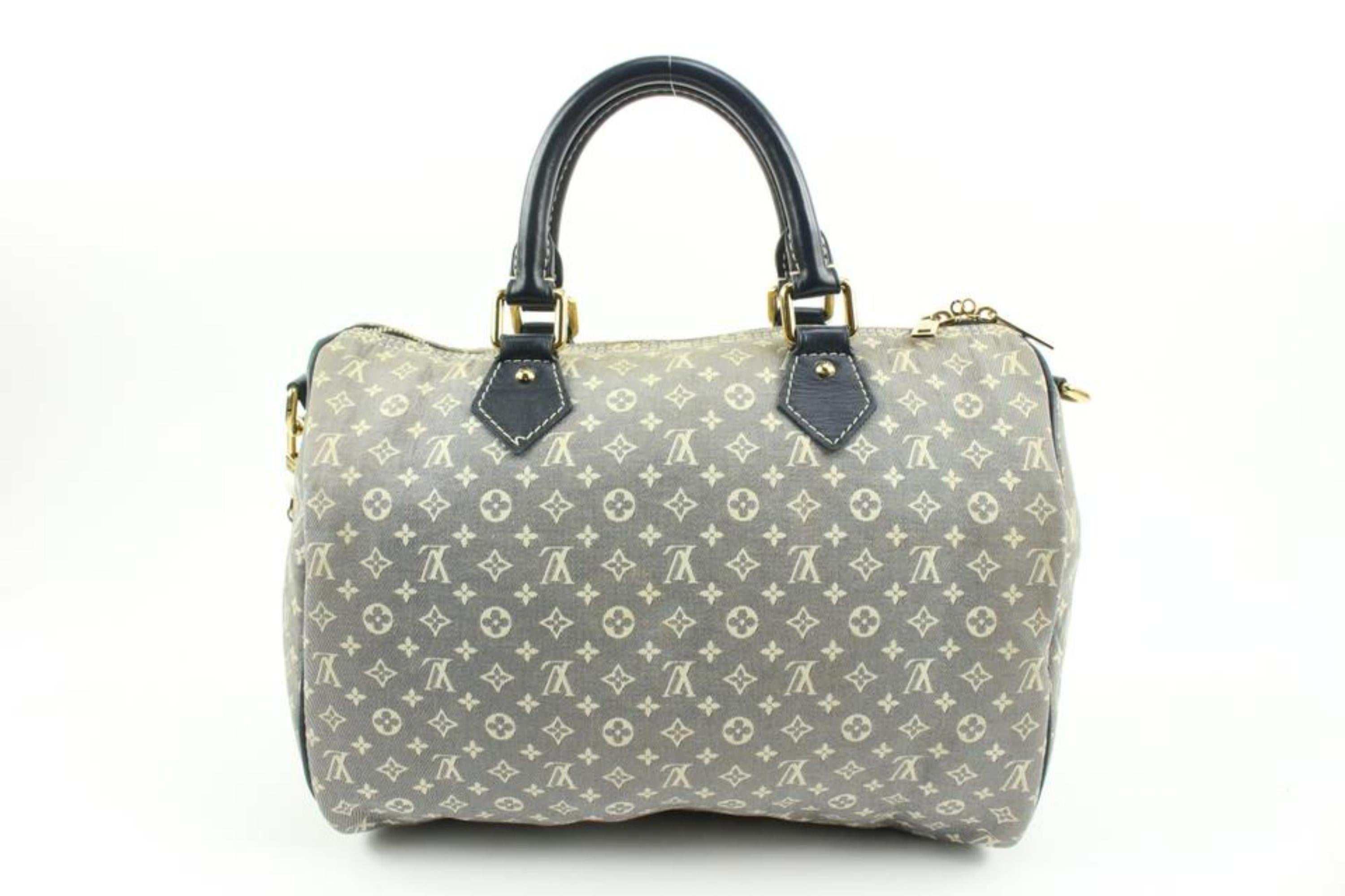 Louis Vuitton Navy Blue x Grey Encre Monogram Idylle Speedy Bandouliere 30 66lv2 In Good Condition In Dix hills, NY