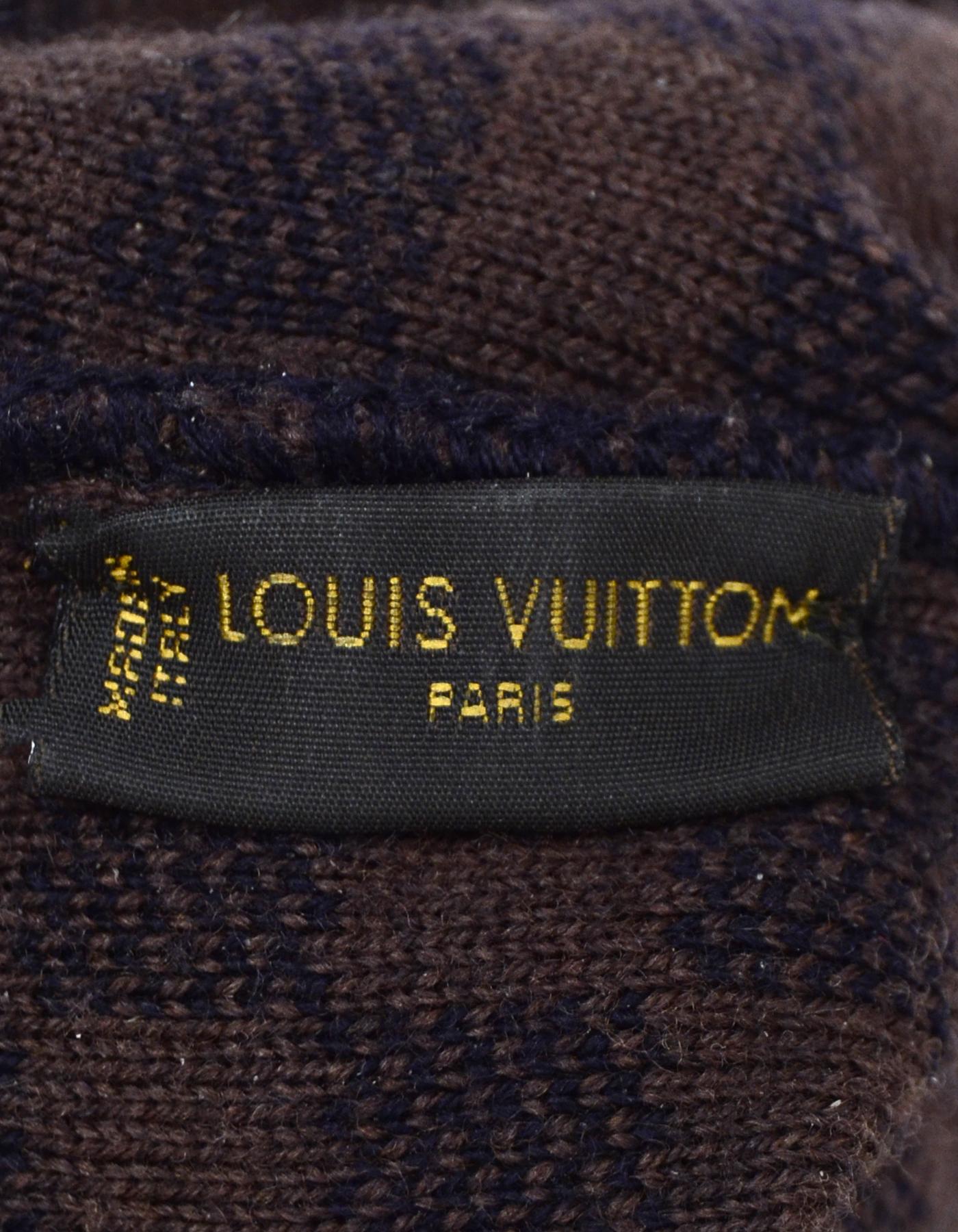 Women's Louis Vuitton Navy/Brown Wool Bonnet Petit Damier Beanie Hat