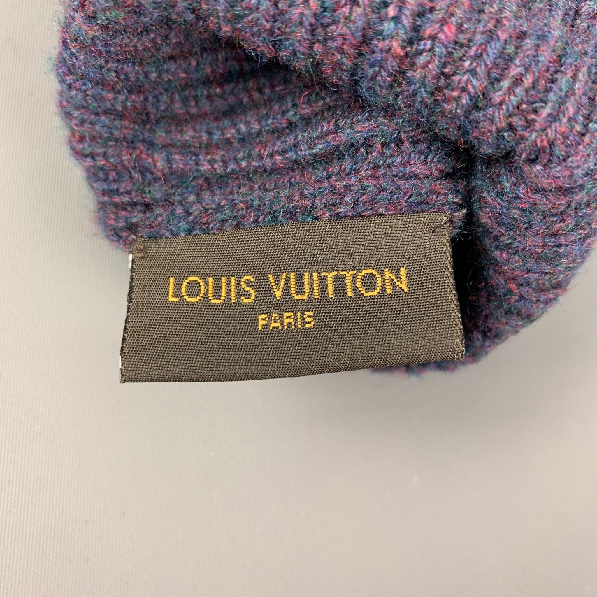 LOUIS VUITTON Navy Burgundy Ribbed Knit Cashmere Gloves 1