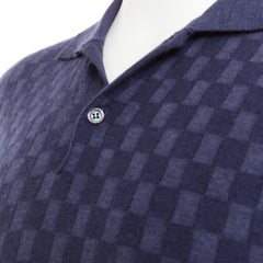 LOUIS VUITTON navy cashmere silk Damier checked knit polo shirt S