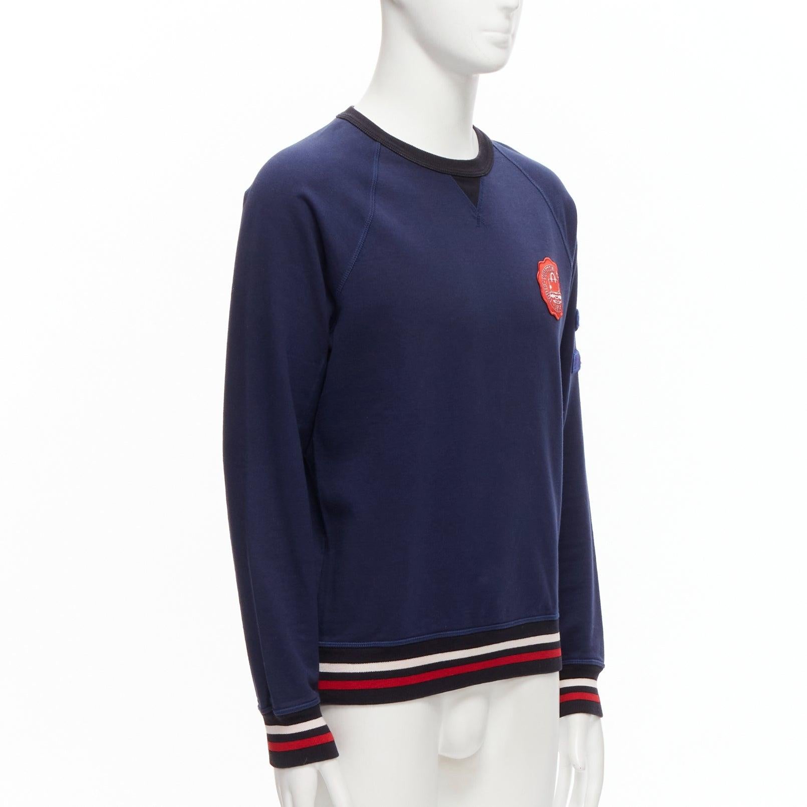 Black LOUIS VUITTON navy cotton blend red malletier badge web ribbed sweater L