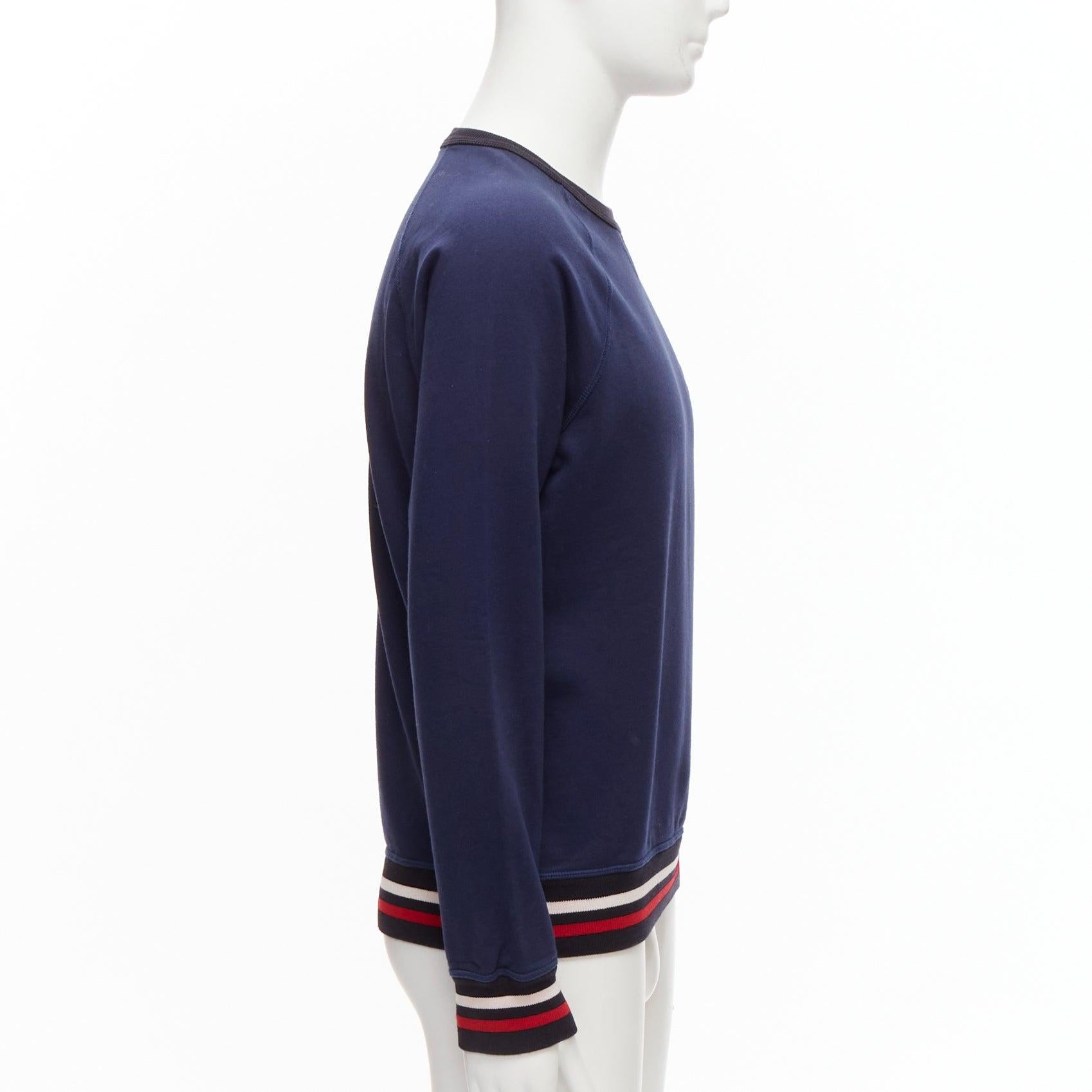 LOUIS VUITTON navy cotton blend red malletier badge web ribbed sweater L In Good Condition In Hong Kong, NT
