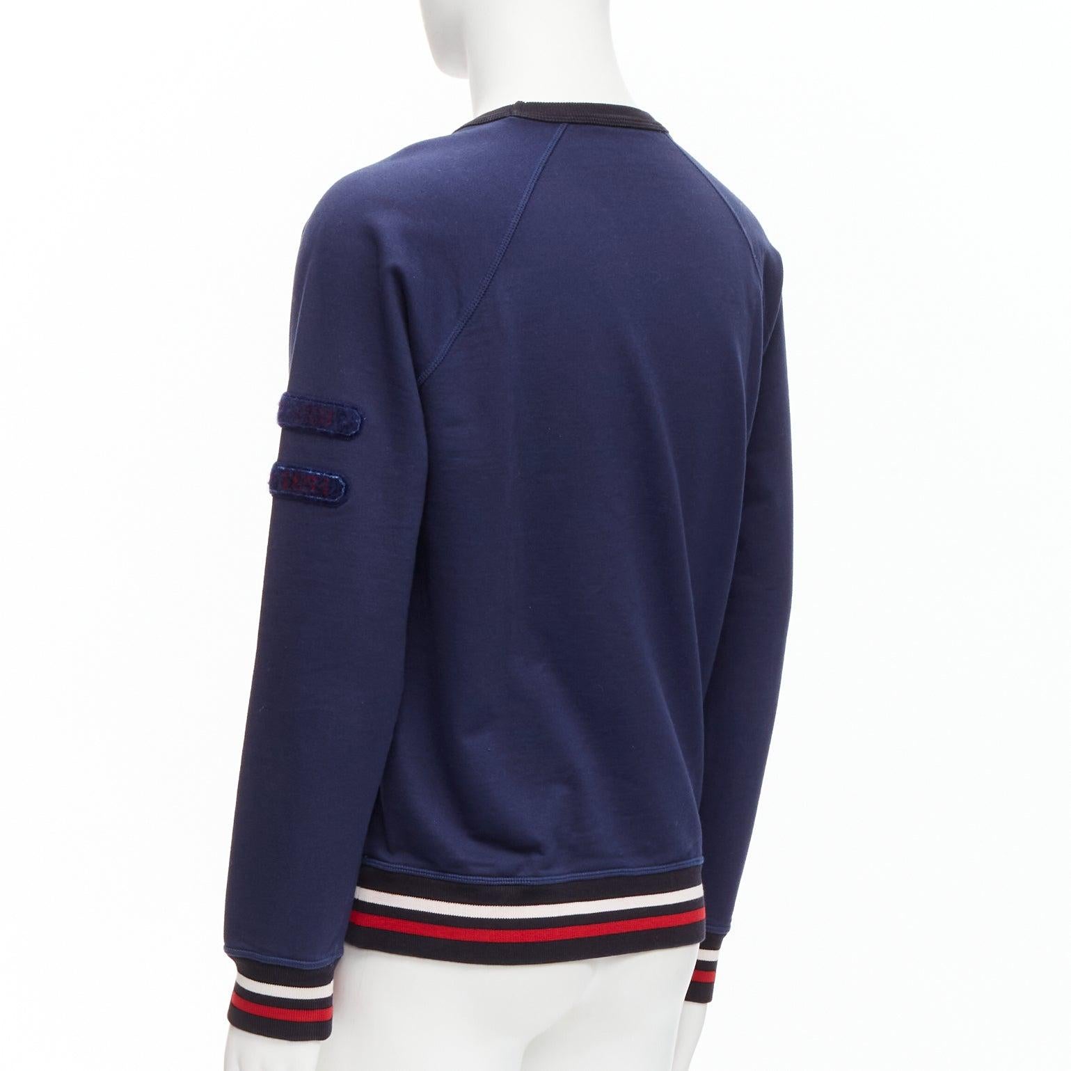 LOUIS VUITTON navy cotton blend red malletier badge web ribbed sweater L 1