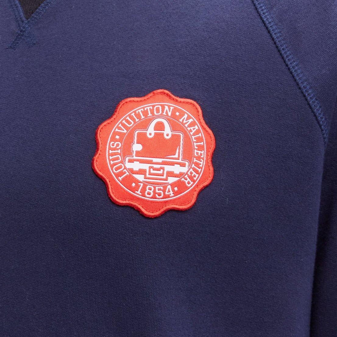 LOUIS VUITTON navy cotton blend red malletier badge web ribbed sweater L 2