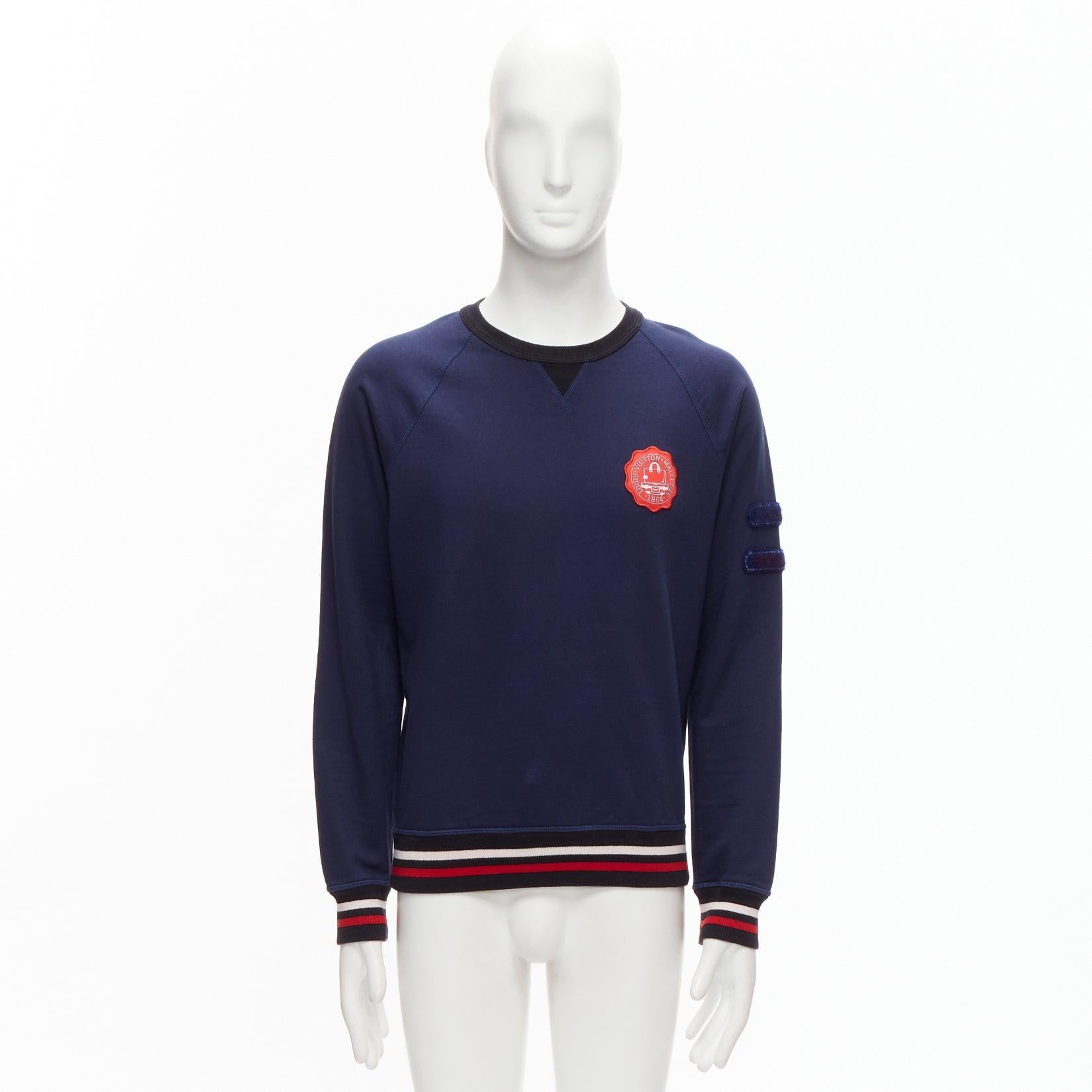 LOUIS VUITTON navy cotton blend red malletier badge web ribbed sweater L 4