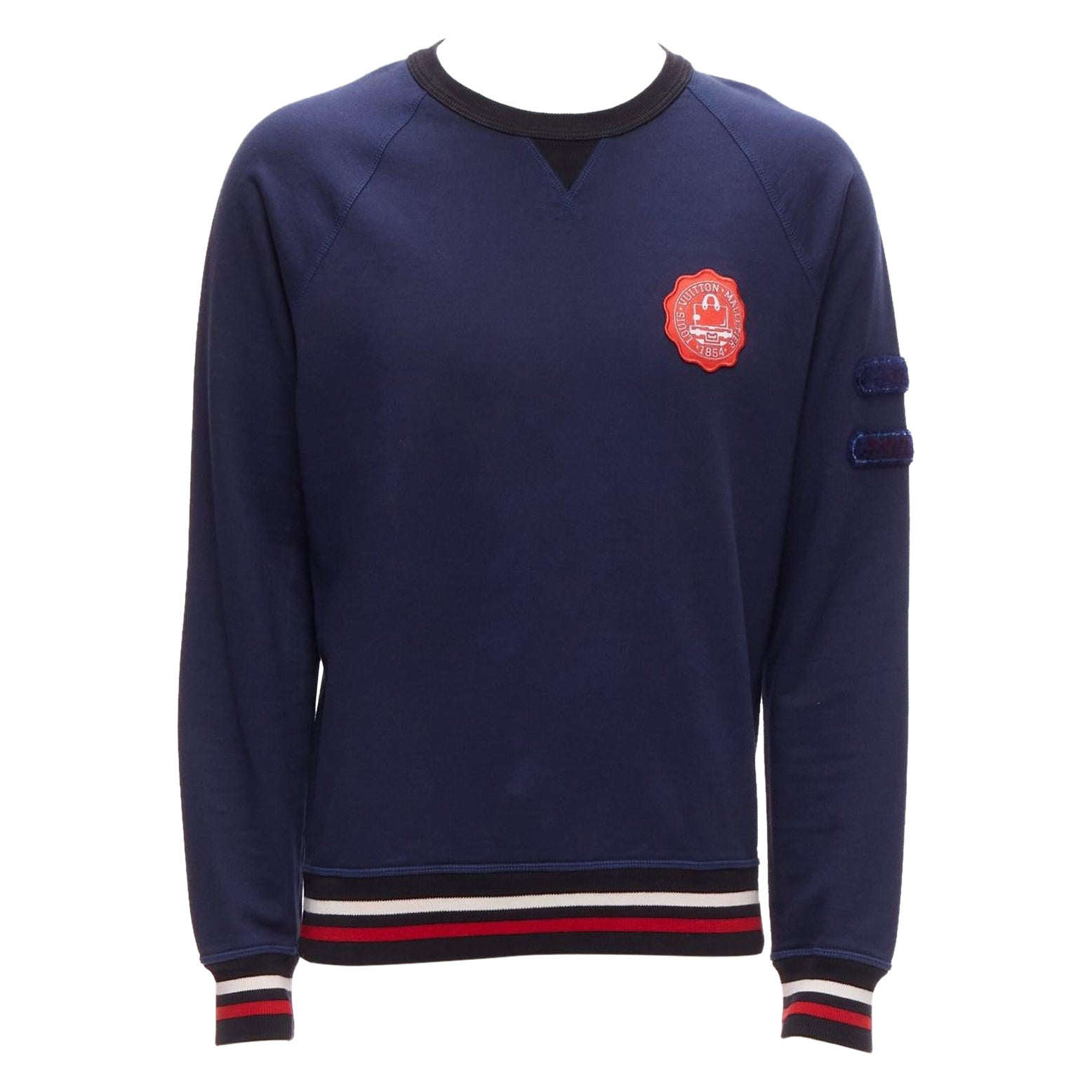 LOUIS VUITTON navy cotton blend red malletier badge web ribbed sweater L