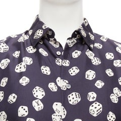 LOUIS VUITTON navy-creme 100% Seide LV-Logo-Würfel-Druck Regular Fit Hemd M