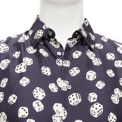 LOUIS VUITTON navy cream 100% silk LV logo dice print regular fit shirt M