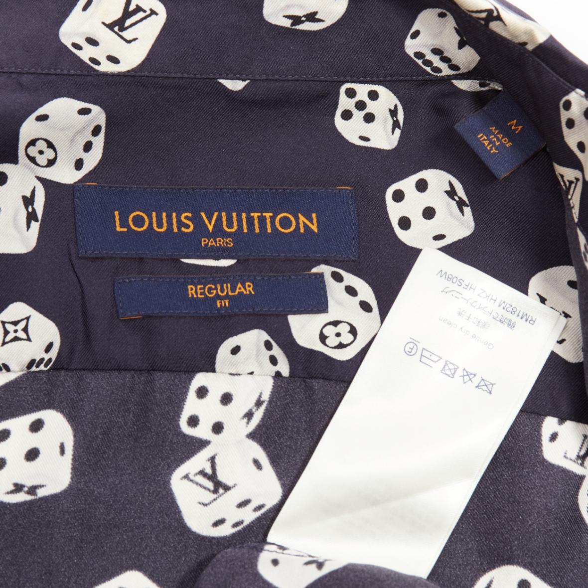 LOUIS VUITTON navy cream 100% silk LV logo dice print regular fit shirt M For Sale 4