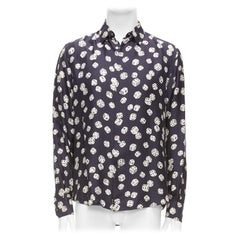 LOUIS VUITTON navy-creme 100% Seide LV-Logo-Würfel-Druck Regular Fit Hemd M