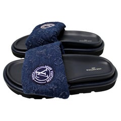 Louis Vuitton Navy Denim Embossed Pool Pillow Velcro Slides