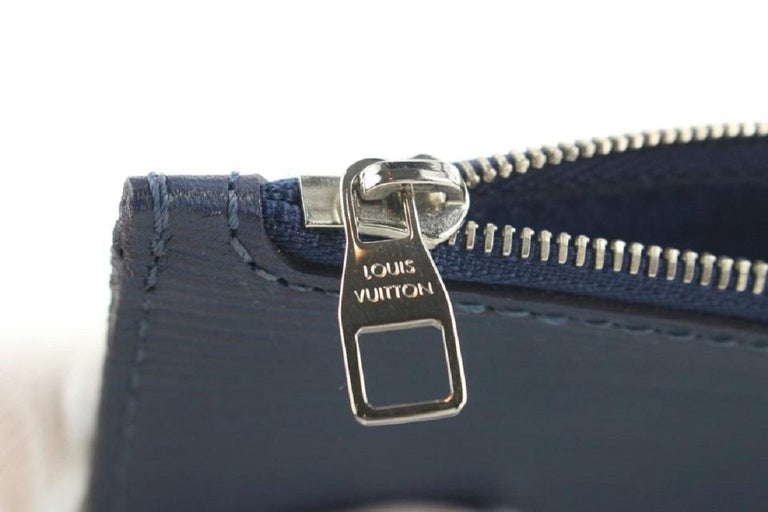Louis Vuitton Navy Indigo Blue Epi Leather Neverfull Pochette GM Wristlet For Sale 6