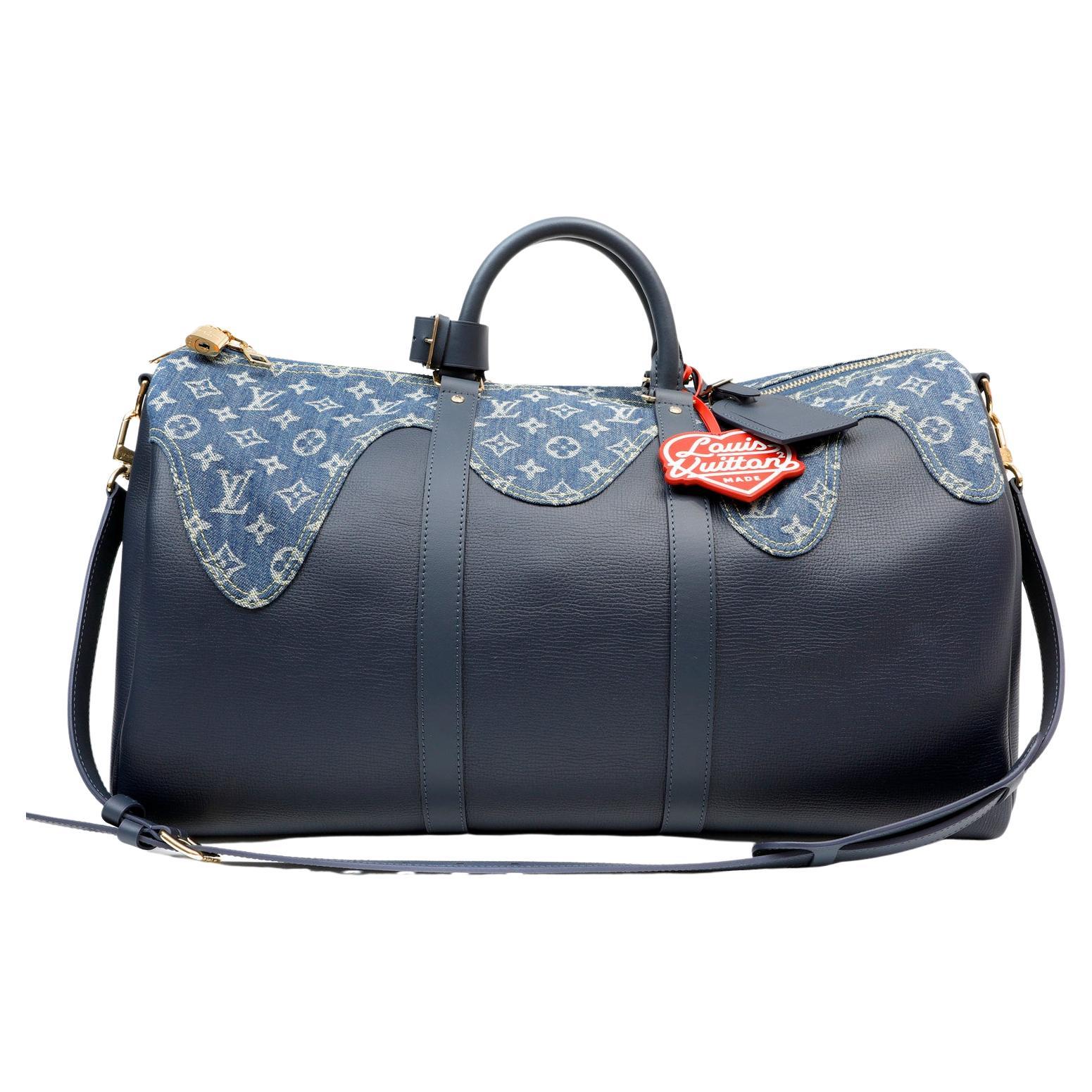 Louis Vuitton Navy Leather and Denim Monogram Drip Keepall 60 For