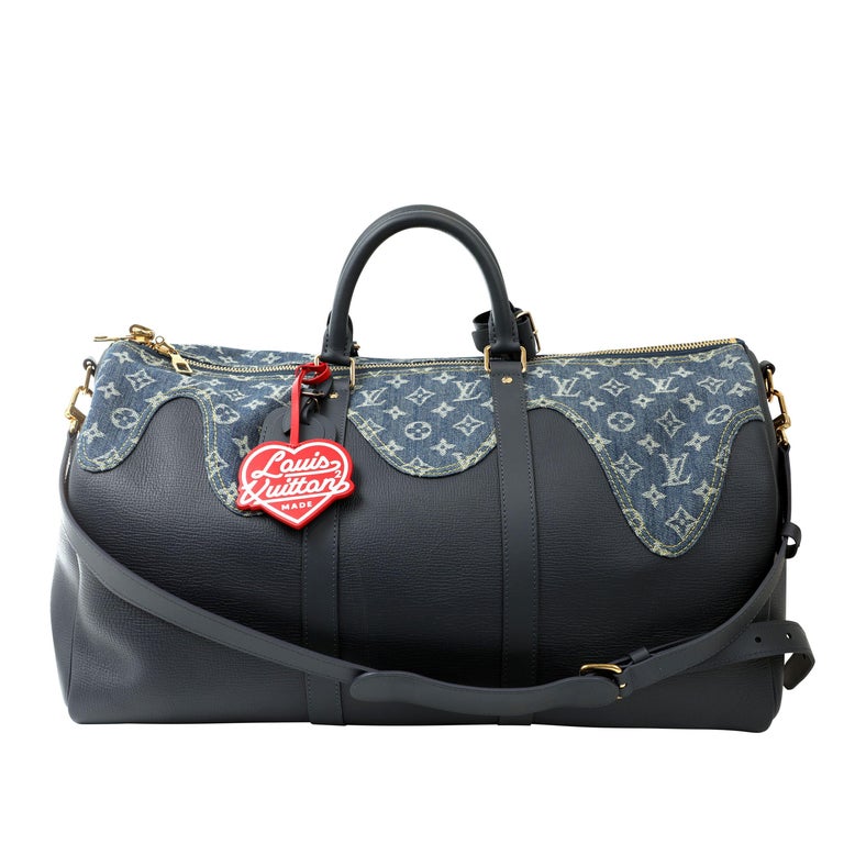 Louis Vuitton Navy Leather and Denim Virgil Abloh Monogram Drip Keepall 60 at 1stDibs