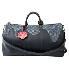 Louis Vuitton Navy Leather and Denim Virgil Abloh Monogram Drip Keepall 60