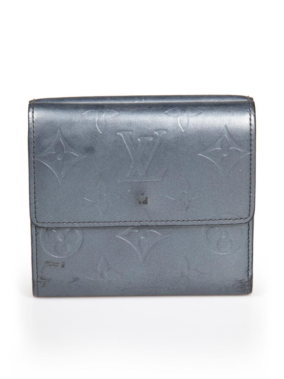 Louis Vuitton Navy Metallic Leather Monogram Vernis Elise Wallet In Good Condition For Sale In London, GB