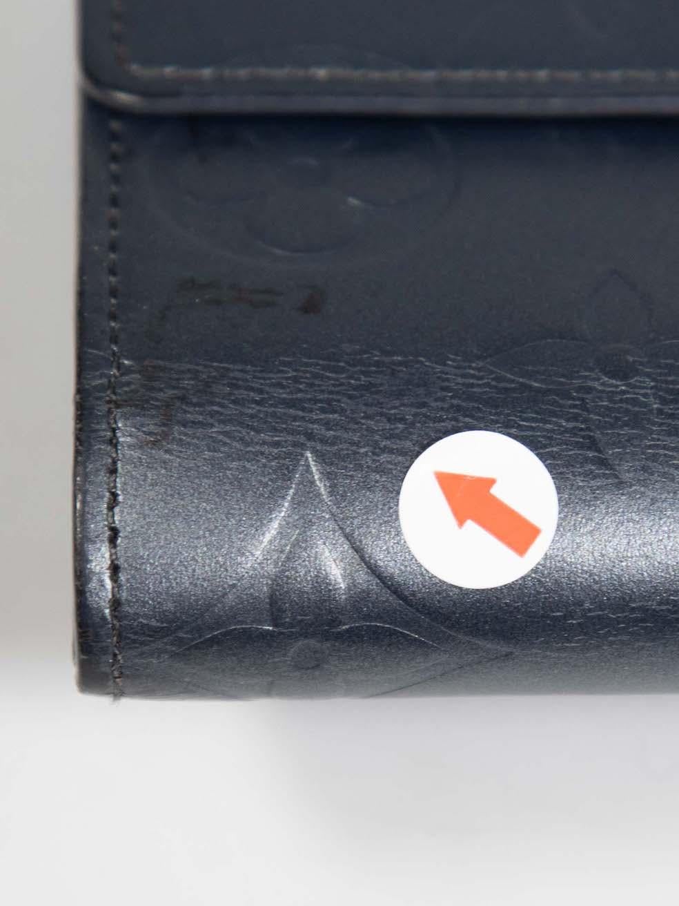 Louis Vuitton Navy Metallic Leather Monogram Vernis Elise Wallet For Sale 2