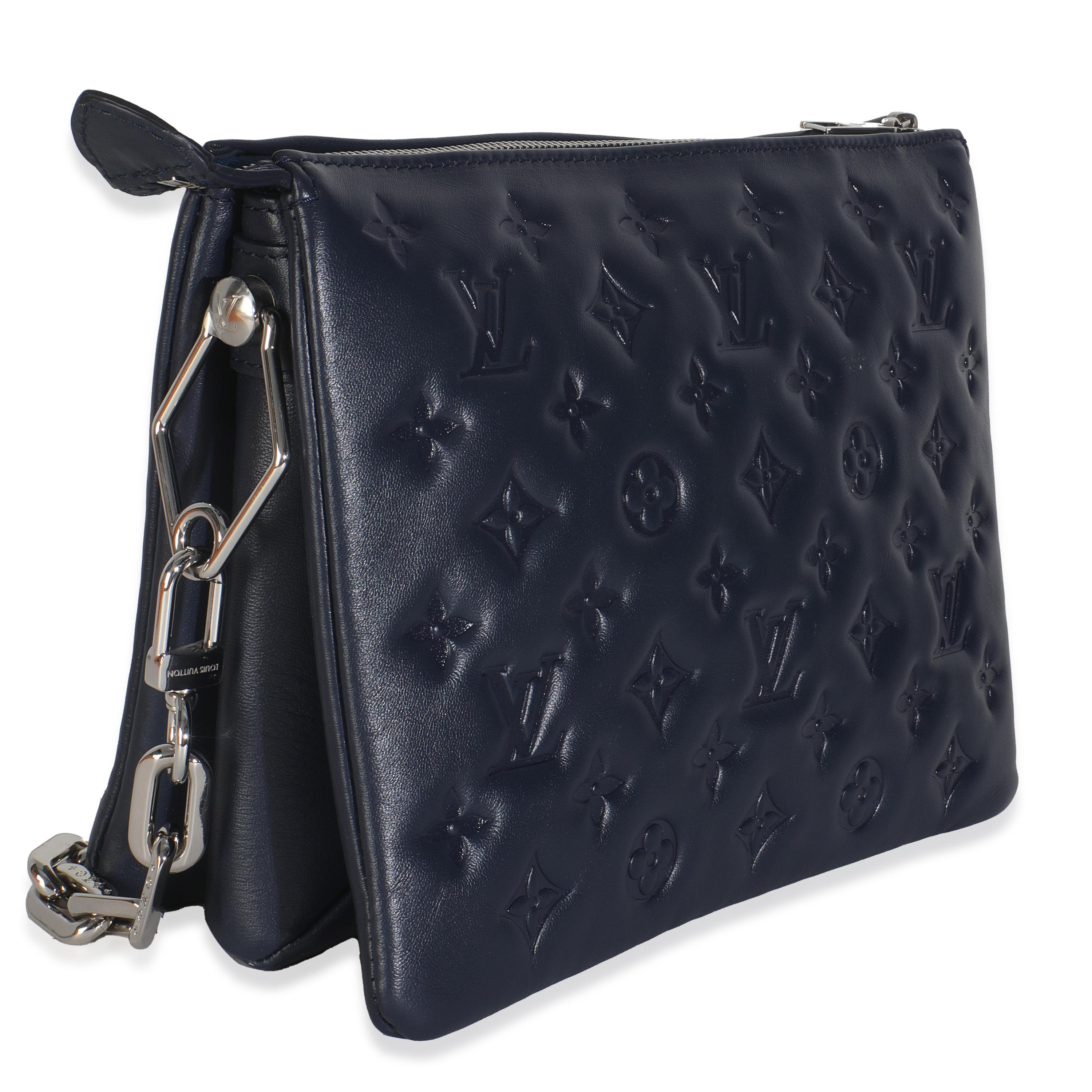 Nero Louis Vuitton Navy Monogram Embossed Lambskin Coussin PM in vendita