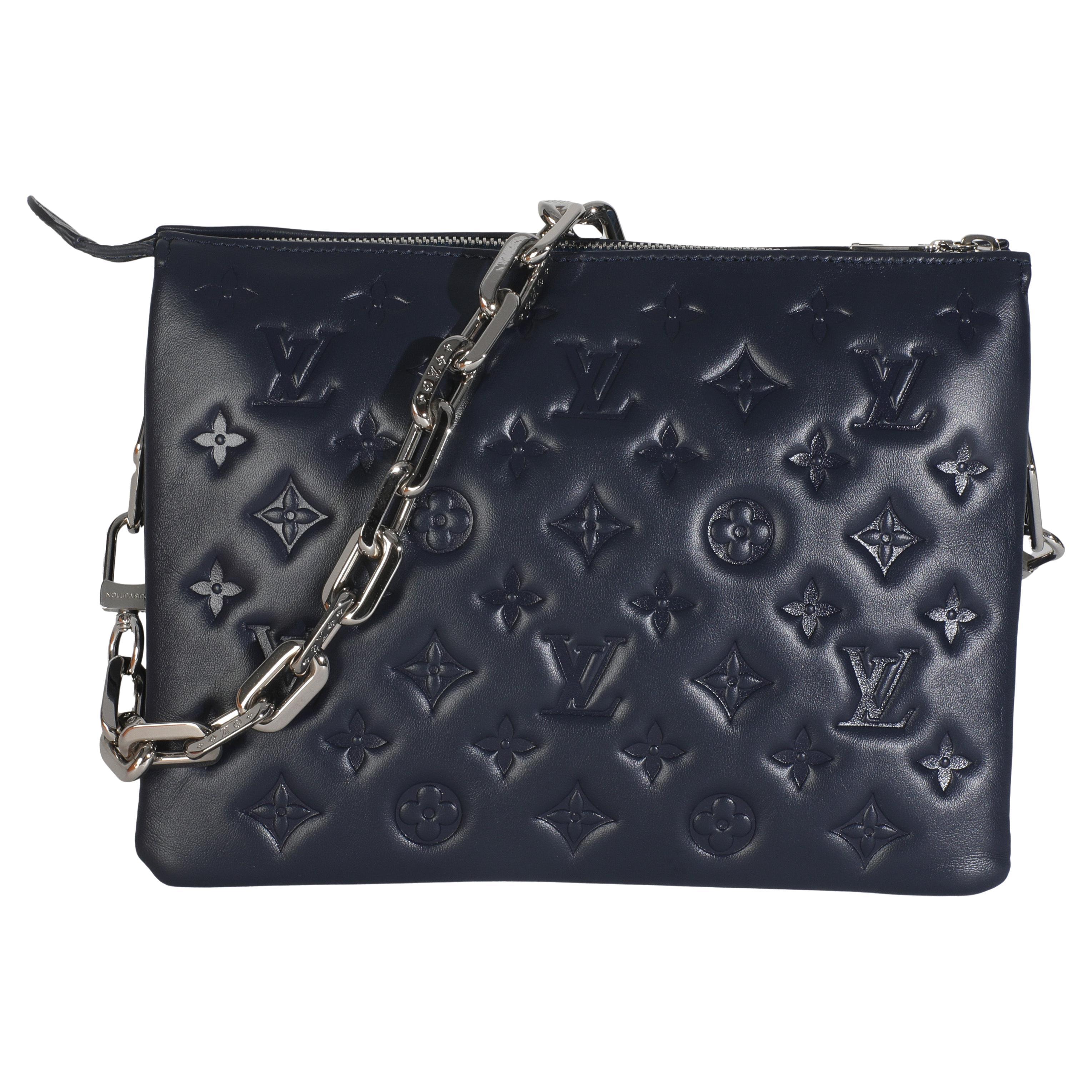 Louis Vuitton Navy Monogram Embossed Lambskin Coussin PM in vendita