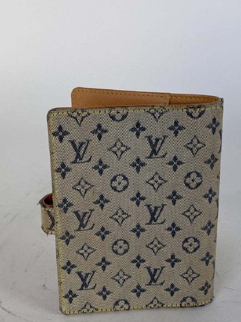 Louis Vuitton - Portefeuille bleu marine 10lv62 avec mini Agenda en lin et monogramme en vente 1