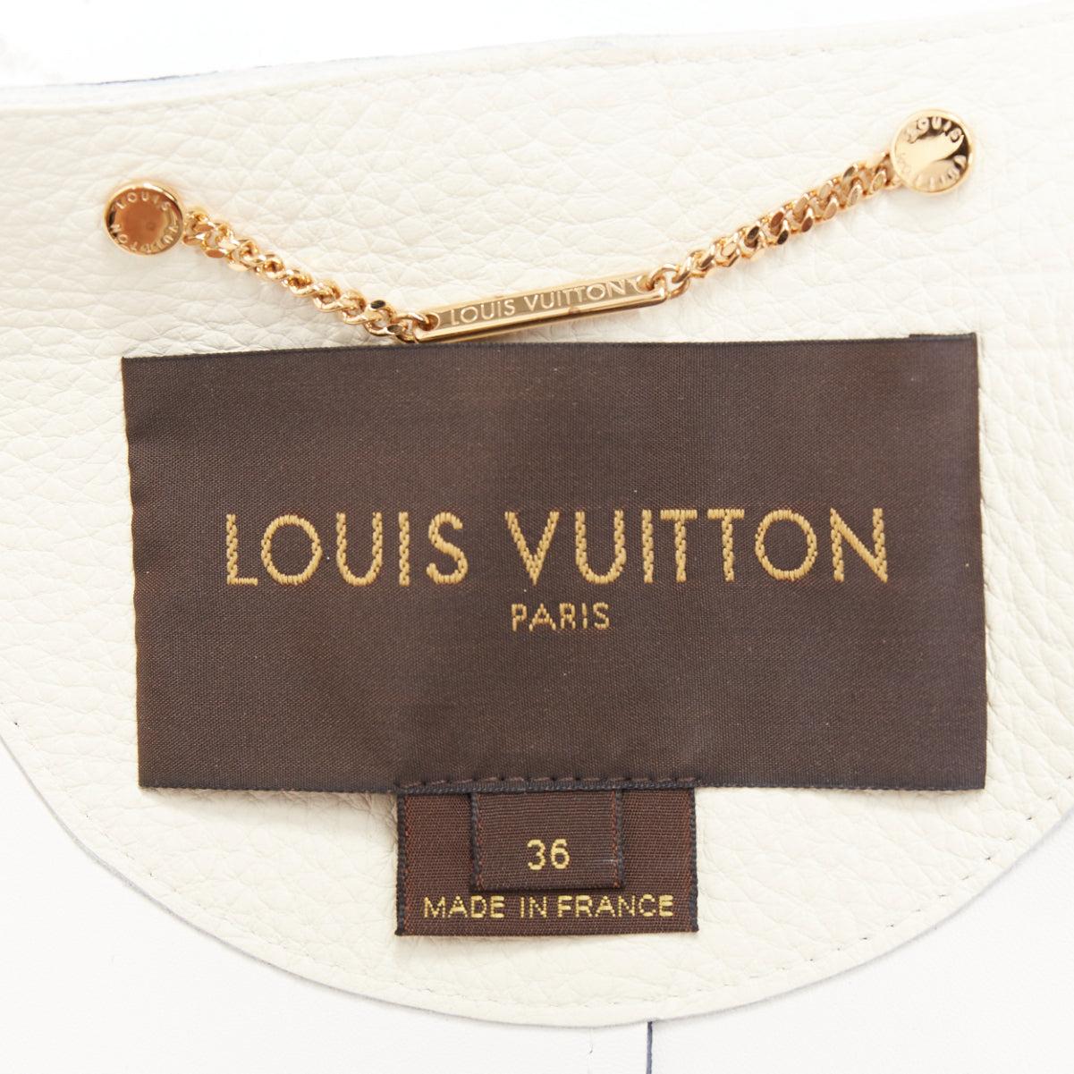 LOUIS VUITTON blouson en cuir texturé marine écru à nouer sur le devant FR36 M en vente 5