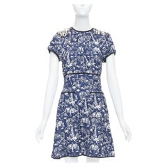 LOUIS VUITTON navy Paris City print embellished neckline dress FR36 S