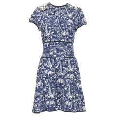 LOUIS VUITTON navy Paris City Druck verschönert Ausschnitt Kleid FR36 S