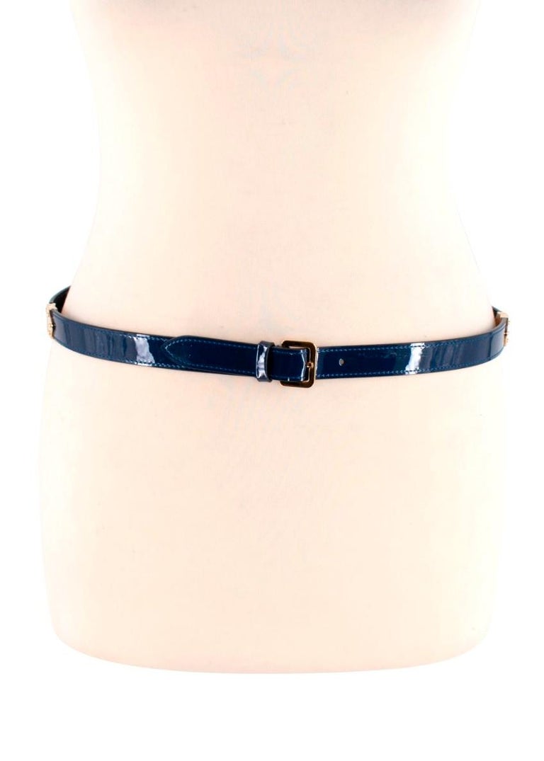 Louis Vuitton Navy Patent Leather Belt with Gold-Tone Hardware 80cm For Sale 5