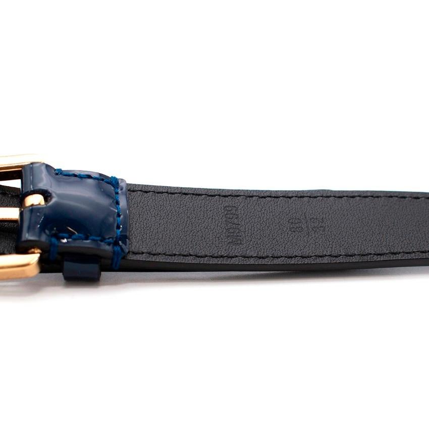 Black Louis Vuitton Navy Patent Leather Belt with Gold-Tone Hardware 80cm For Sale