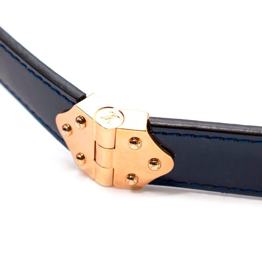 Women's Louis Vuitton Navy Patent Leather Belt with Gold-Tone Hardware 80cm For Sale