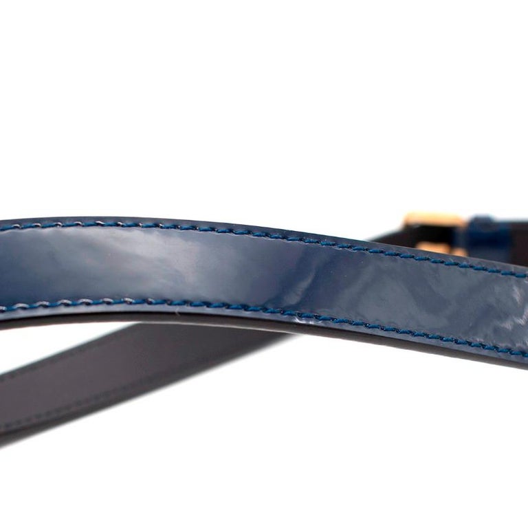 Louis Vuitton Navy Patent Leather Belt with Gold-Tone Hardware 80cm For Sale 2