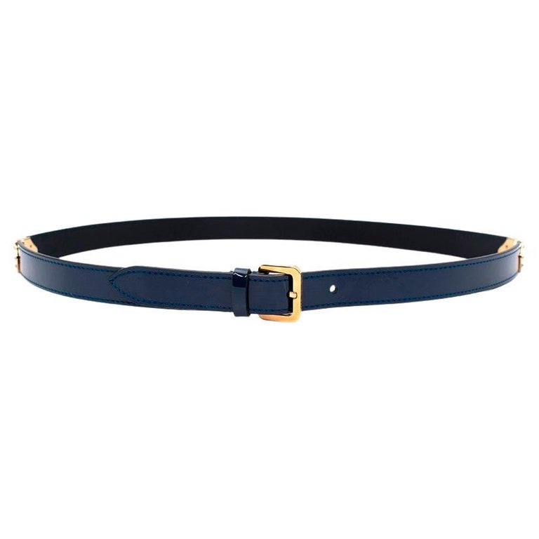Louis Vuitton Navy Patent Leather Belt with Gold-Tone Hardware 80cm For Sale