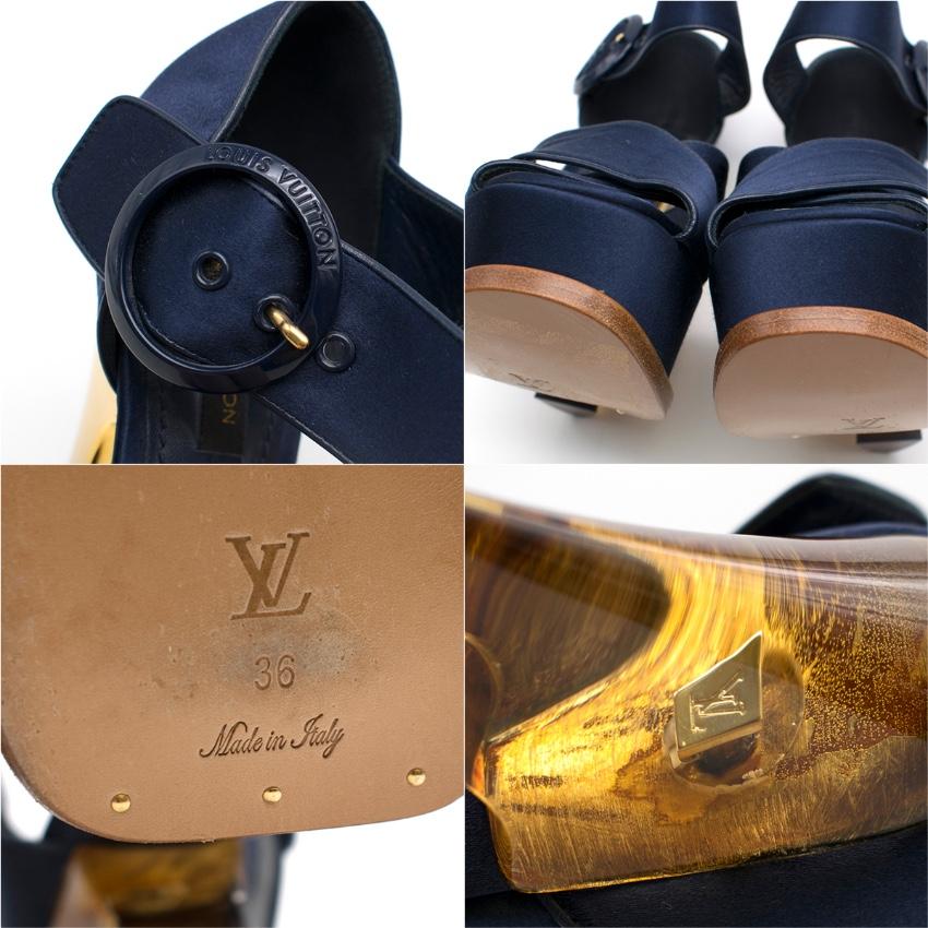 Women's Louis Vuitton Navy Satin Florida Platform Sandals 36