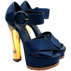 Louis Vuitton Navy Satin Florida Platform Sandals 36