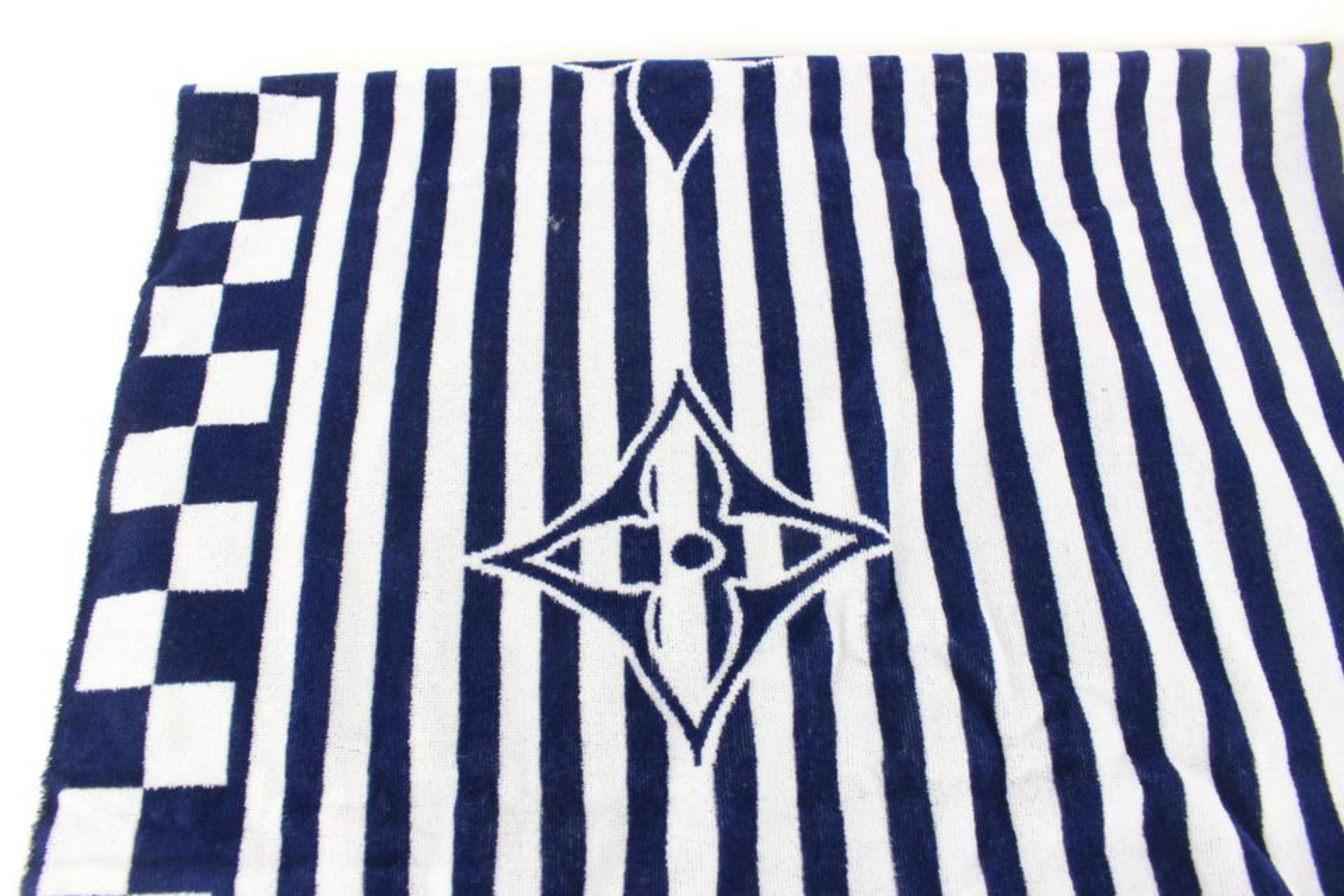 Women's Louis Vuitton Navy Stripe LV Graphical Beach Towel 82LZ525S For Sale