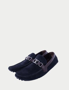 Louis Vuitton Navy Suede Driver Loafers with Brown Leather Trim - EU 43