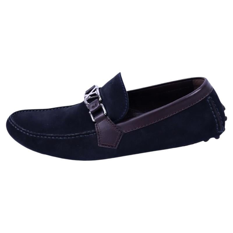 Louis Vuitton Navy Suede Driver Loafers with Brown Leather Trim - EU 43 For Sale