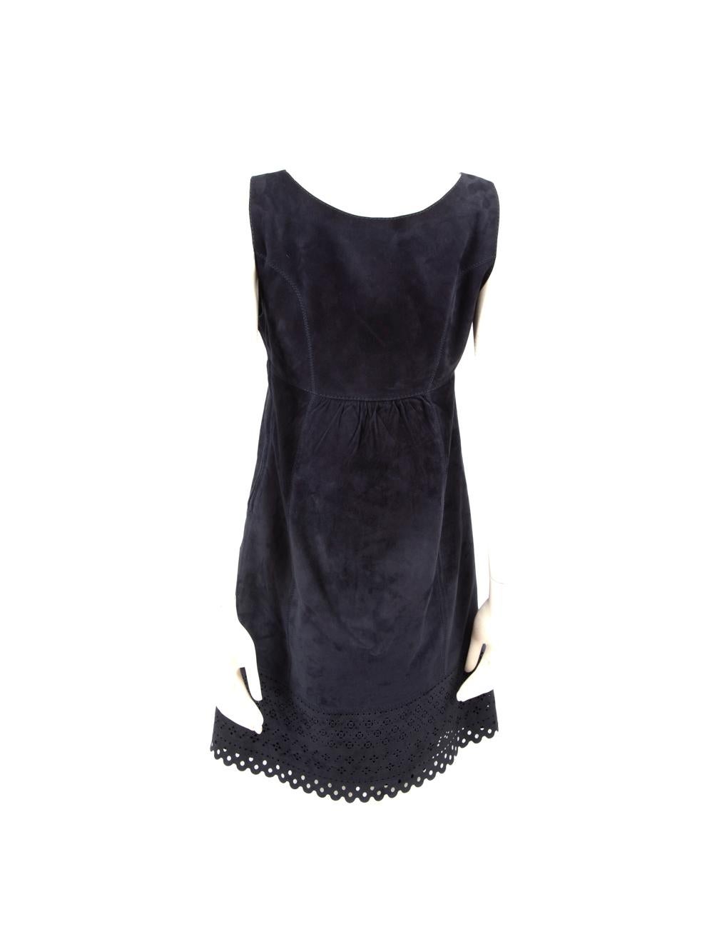 Black Louis Vuitton Navy Suede Laser Cut Midi Dress Size L