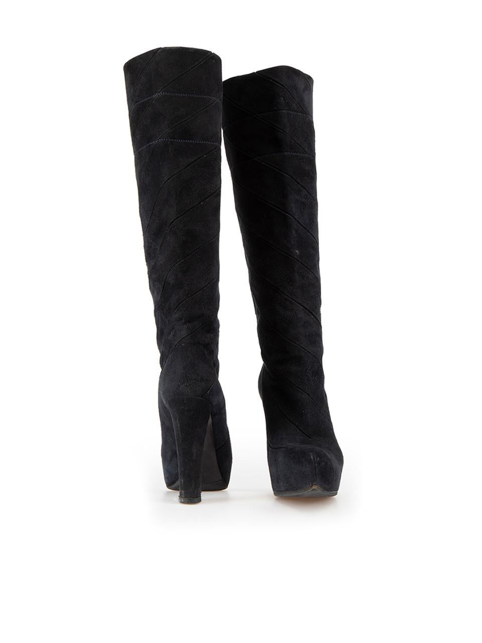 Louis Vuitton Navy Suede Spiral Knee High Boots Size IT 37 In Good Condition For Sale In London, GB