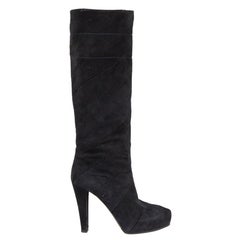 Louis Vuitton Navy Suede Spiral Knee High Boots Size IT 37
