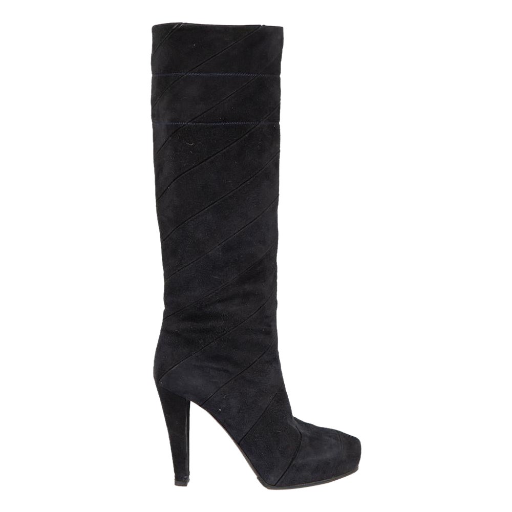Louis Vuitton Navy Suede Spiral Knee High Boots Size IT 37