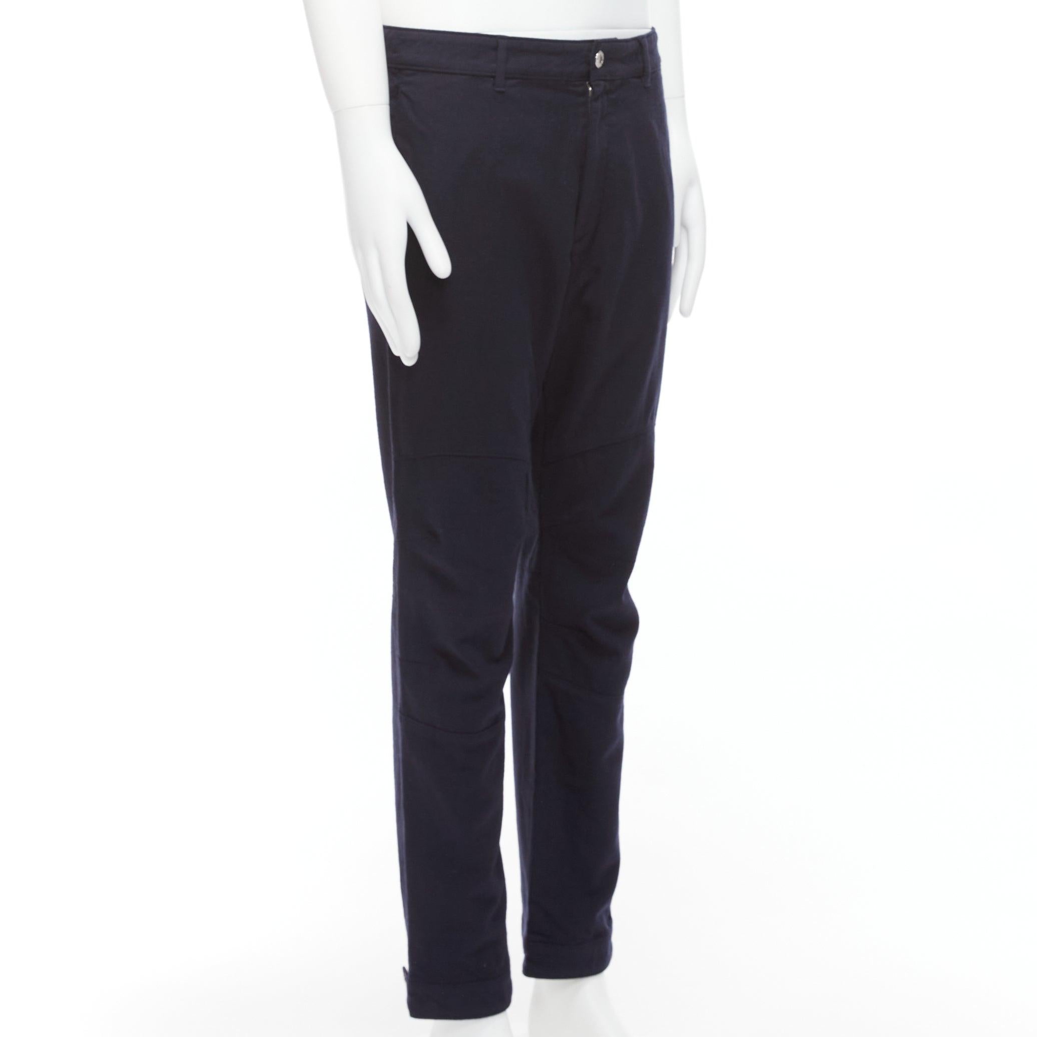 Black LOUIS VUITTON navy wool blend LV logo knee darts panelled crop pants FR42 M For Sale