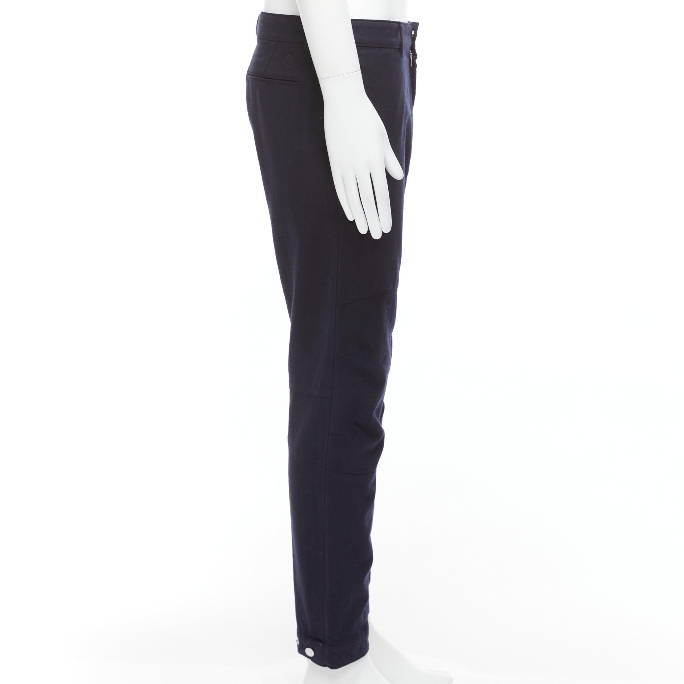 LOUIS VUITTON navy wool blend LV logo knee darts panelled crop pants FR42 M In Good Condition For Sale In Hong Kong, NT