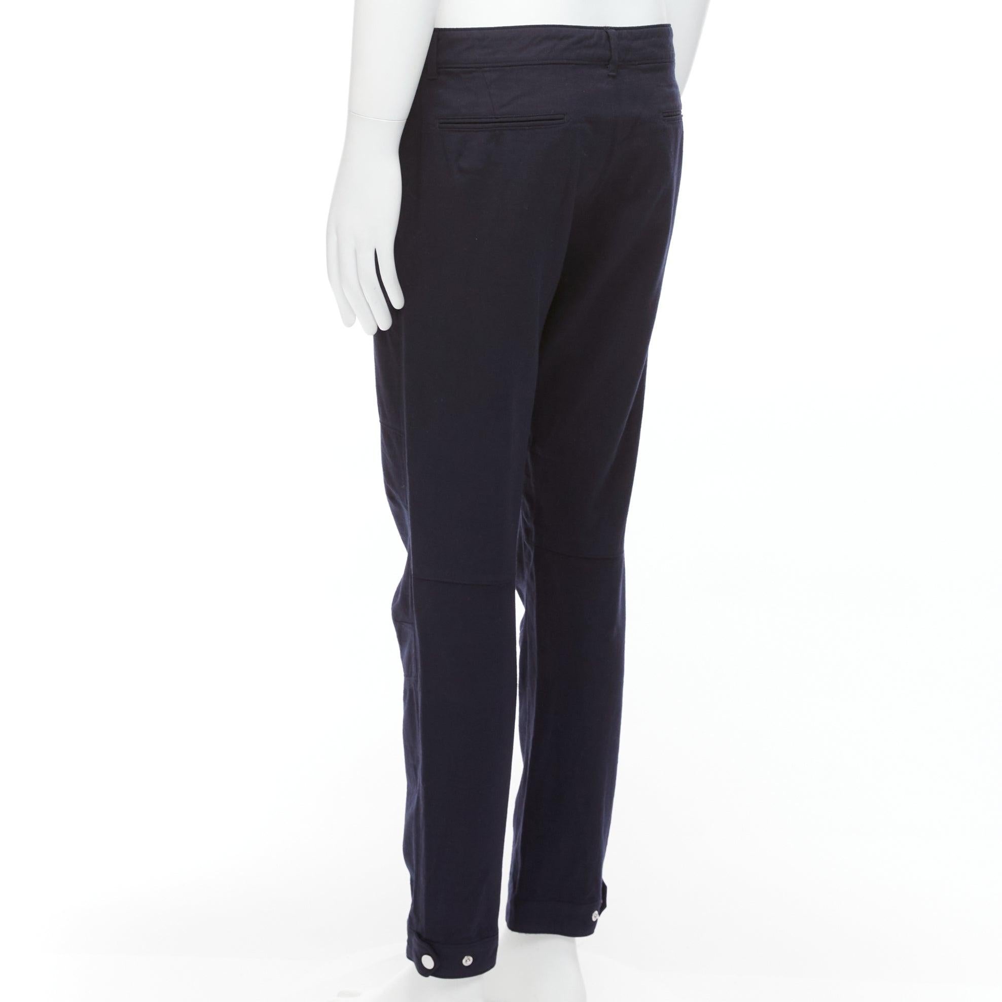 LOUIS VUITTON navy wool blend LV logo knee darts panelled crop pants FR42 M For Sale 1